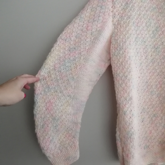 Vintage Hand Knit Pastel Multicolour Button Up Cardigan Size Medium - Picture 7 of 16